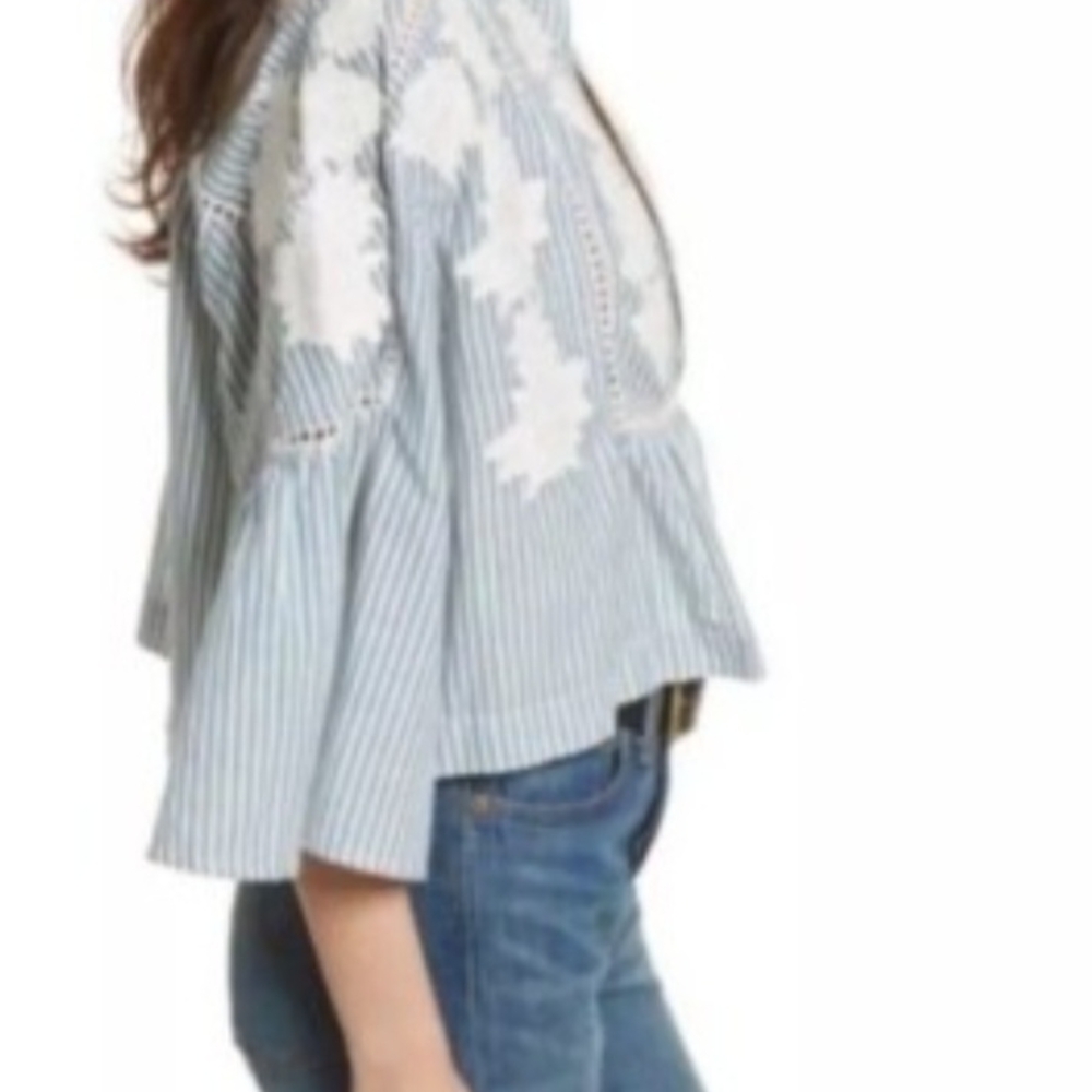 Free People Blue and White Striped Blouse - Picture 2 of 8